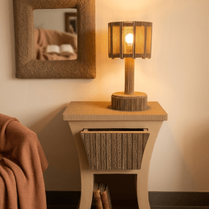 Meuble d’appoint Sculpture en carton recyclé mis en situation