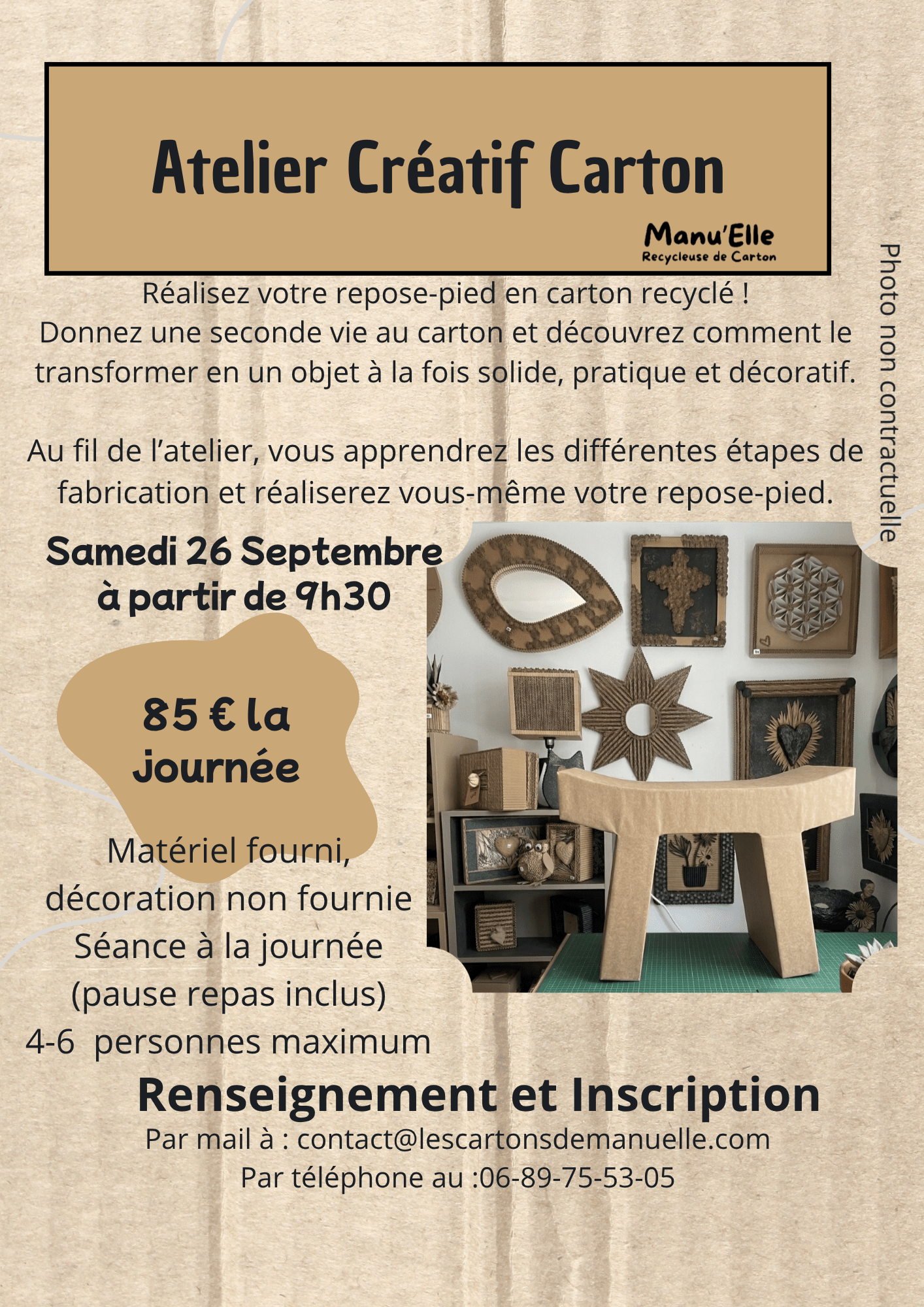 Atelier créatif pour réaliser un repose-pied en carton recyclé avec Manu’Elle, artisan cartonniste